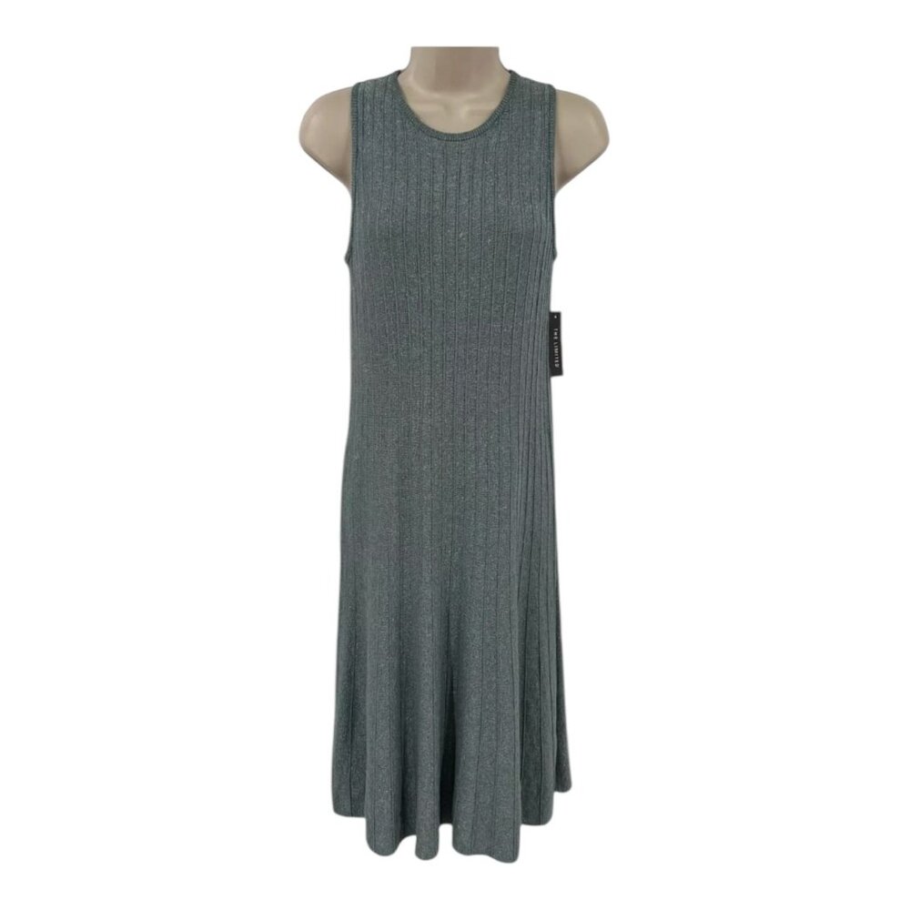 The Limited Sleeveless Ribbed Knit Dress Small Tank Sweater Blue Metallic Crew